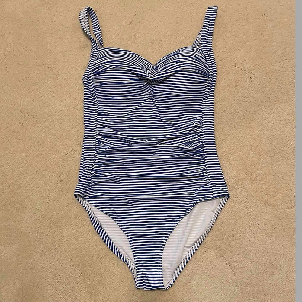 Nip Tuck One Piece Swimsuit Joanne Sorrento Stripe Azure Blue White Size 6 NWT - Picture 4 of 13